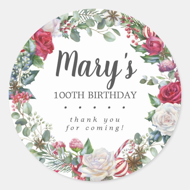 Adesivo Redondo Rosa 100º Aniversário do Botânico de inverno Obrig (Frente)