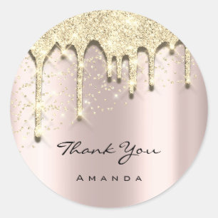 Adesivo Redondo Rosa 3D com brilho de Obrigado de Chá de fraldas 