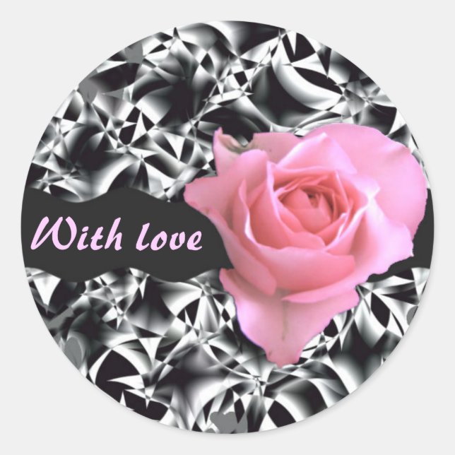 Adesivo Redondo Rosa a preto e branco (Frente)