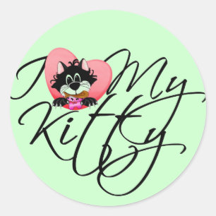 Adesivo Redondo Rosa, adoro meus Camisetas e presentes Gatinhos