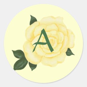 Adesivo Redondo Rosa Amarela, Vinhetas de Casamento Monograma