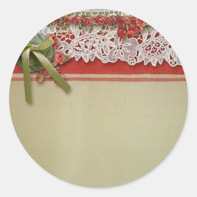 Adesivo Redondo Rosa Antiga Renda Rustico Vermelho Gorgorão Vitori (Frente)