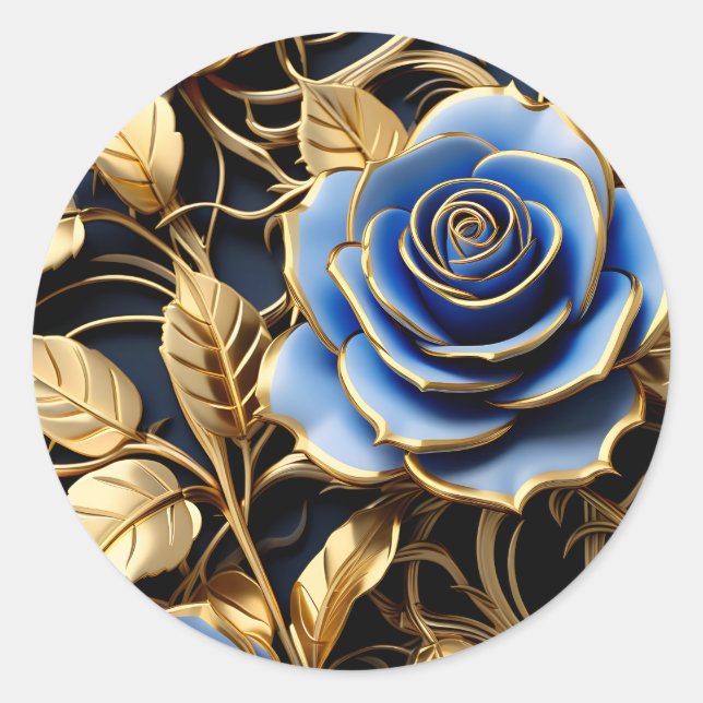 Adesivo Redondo Rosa Azul E Dourado Art Nouveau (Frente)