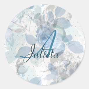 Adesivo Redondo Rosa azul-monograma design