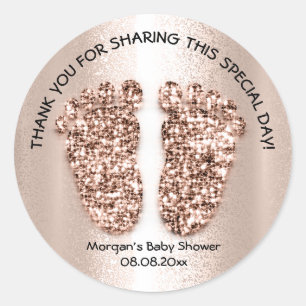 Adesivo Redondo Rosa Baby Feet Girl Favor Chá Obrigado