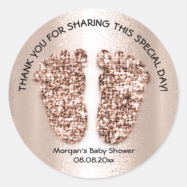 Adesivo Redondo Rosa Baby Feet Girl Favor Chá Obrigado (Frente)