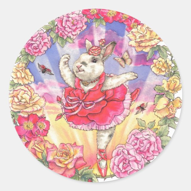 Adesivo Redondo Rosa Ballerina Bunny Stickers (Frente)
