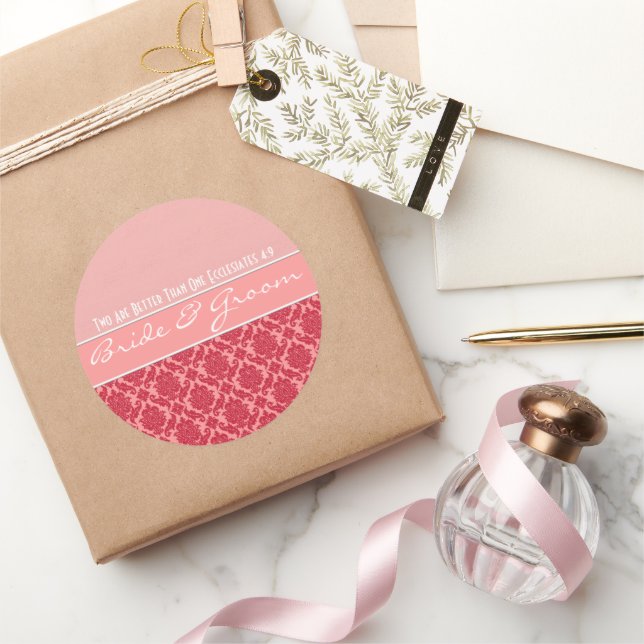 Adesivo Redondo Rosa Bege Raspberry  Damask  Casamento (Presentear)