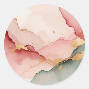 Adesivo Redondo Rosa Bege Teal Dourado Abstrato