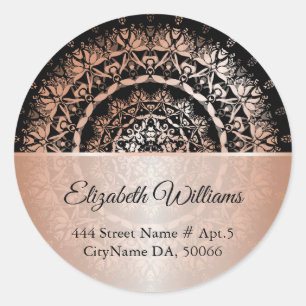 Adesivo Redondo Rosa Black Floral Mandala  