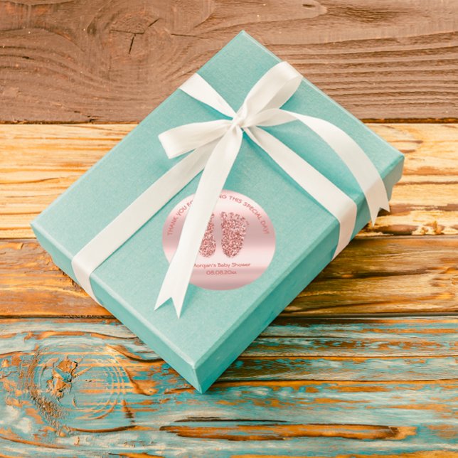 Adesivo Redondo Rosa Blus Glitter Feet Chá de fraldas Favor Obriga (Rose Blus Glitter Feet Baby Shower Favor Thank You Classic Round Sticker)