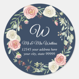 Adesivo Redondo Rosa Blush de Marinho de de Endereço de Retorno Mo