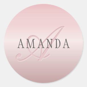 Adesivo Redondo Rosa Blush Elegante Dourado  Nome e Monograma