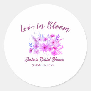 Adesivo Redondo rosa boho amor em flor chá de noiva nome retrô