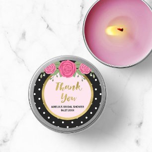 Adesivo Redondo Rosa Bolinhas de  branca preta Obrigado Chá de pa