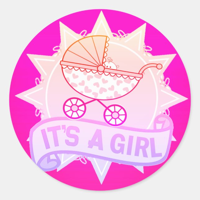 Adesivo Redondo Rosa Bonita É Uma Garota, Sexo De Bebê Vestidos. (Frente)