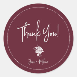 Adesivo Redondo Rosa Branca na Borgonha Obrigado Sticker