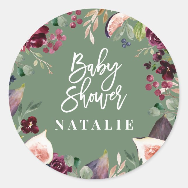 Adesivo Redondo Rosa, burgata, + cor d'água fig floral e script (Frente)