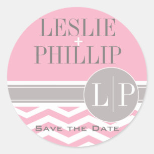 Adesivo Redondo Rosa chique do monograma   de Chevron