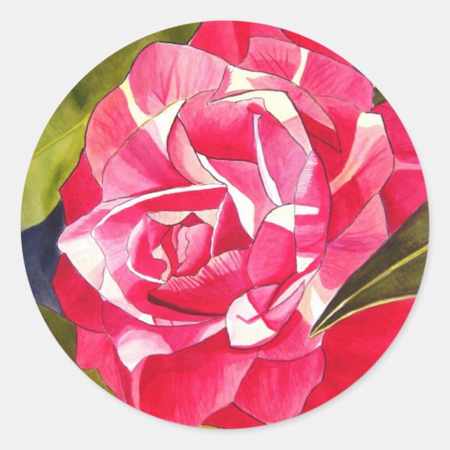Adesivo Redondo Rosa-claro Camellia - flor de aquarela (Frente)