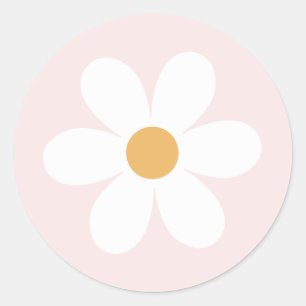 Adesivo Redondo Rosa claro de margarida retrô