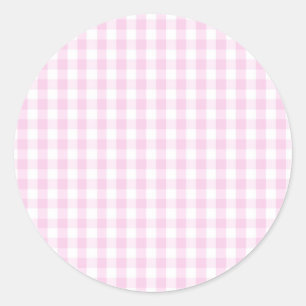Adesivo Redondo rosa claro e padrão branco de gingham pré-molhad