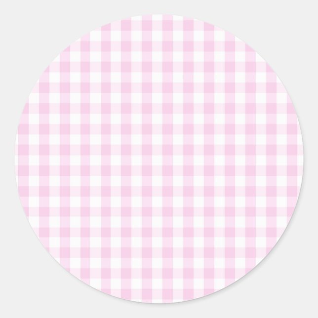 Adesivo Redondo rosa claro e padrão branco de gingham pré-molhado (Frente)