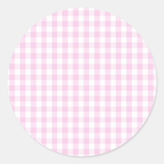 Adesivo Redondo rosa claro e padrão branco de gingham pré-molhado
