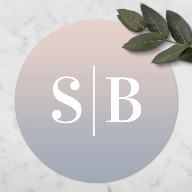 Adesivo Redondo Rosa claro Monograma e Casamento Azul Dusty (Criador carregado)