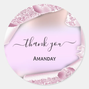 Adesivo Redondo Rosa cor-de-rosa Nome Bridal Sweet16th Obrigado