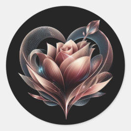 Adesivo Redondo Rosa Cor-de-rosa pincelada moderna com coração