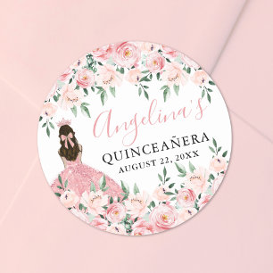 Adesivo Redondo Rosa Corado Floral Quinze Anos