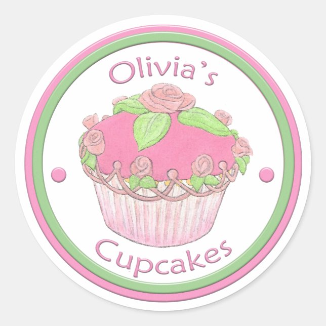 Adesivo Redondo Rosa Cupcake Sticker ~ Obrigado (Frente)