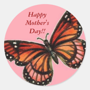 Adesivo Redondo rosa da borboleta, dia das mães feliz!!