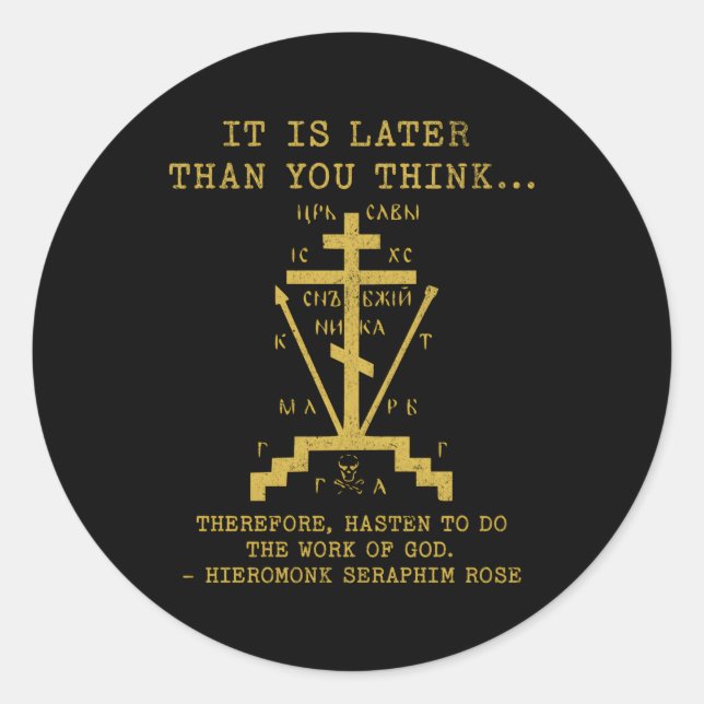 Adesivo Redondo Rosa da Cruz Cristã Ortodoxa Oriental (Frente)