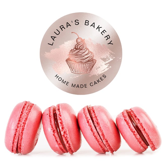 Adesivo Redondo Rosa da padaria do Cupcake Home da Cakes & Sweets  (Criador carregado)