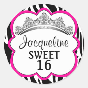 Adesivo Redondo Rosa da zebra da coroa do diamante