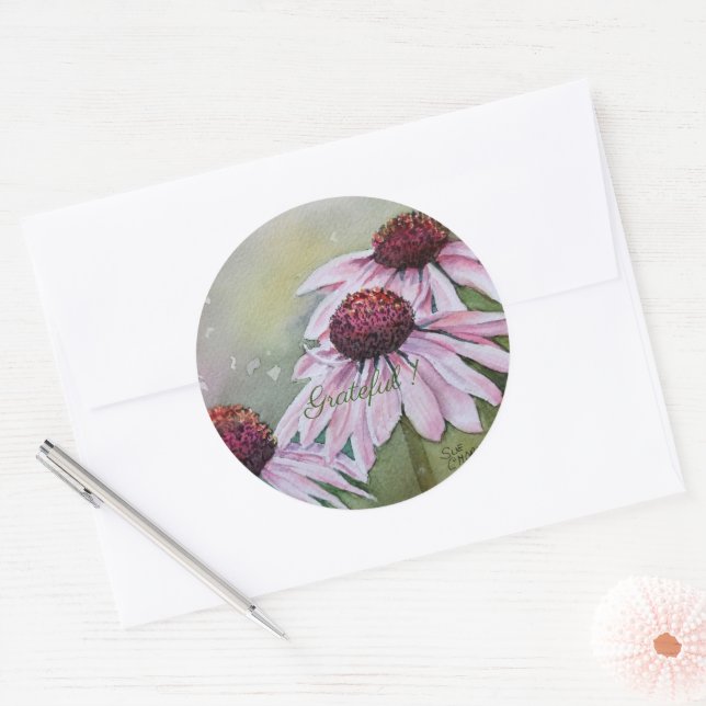 Adesivo Redondo Rosa Daisies Watercolor Floral (Envelope)
