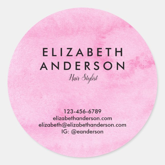 Adesivo Redondo Rosa de Aquarela (Frente)
