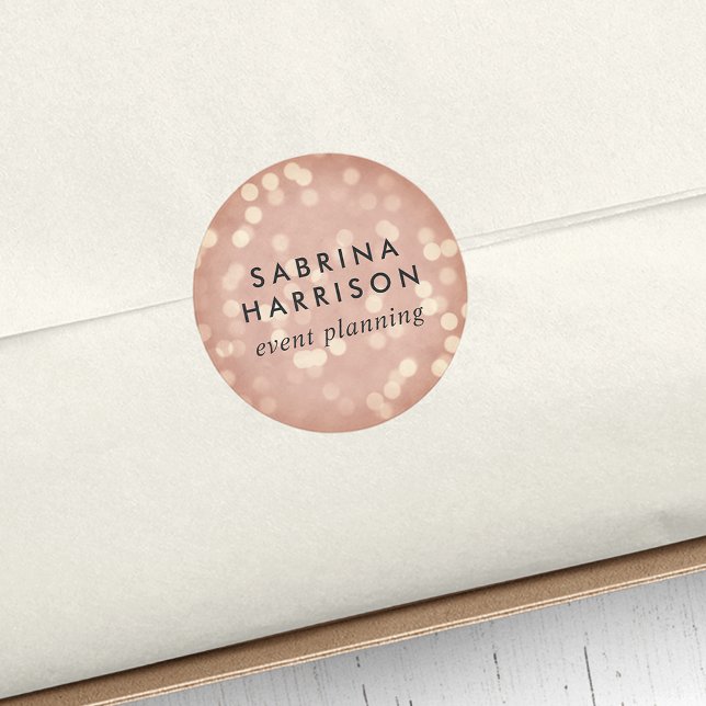 Adesivo Redondo Rosa de cobre Bokeh | Personalizado/Nome da empres (Criador carregado)