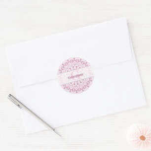 Adesivo Redondo Rosa de Confetti Personalizado Dot de Lace Mandala