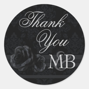 Adesivo Redondo Rosa de damasco preto Obrigado Monograma de adesiv