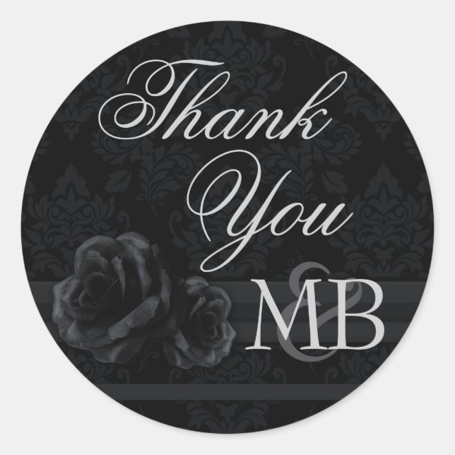 Adesivo Redondo Rosa de damasco preto Obrigado Monograma de adesiv (Frente)