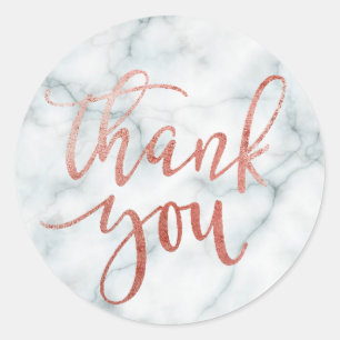 Adesivo Redondo rosa de dourado faux obrigado você no mármore