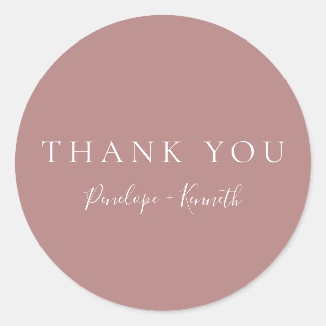 Adesivo Redondo Rosa de Dusty Personalizado de Casamento Moderno c (Frente)