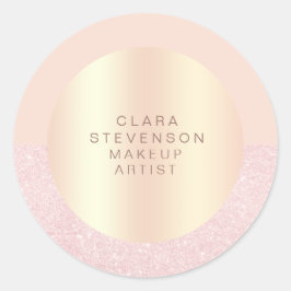 Adesivo Redondo Rosa de esguicho de ouro elegante e maquiador rosa