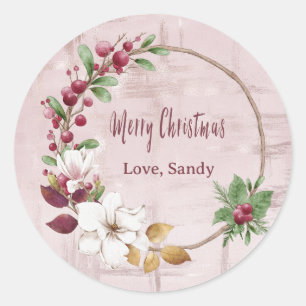 Adesivo Redondo Rosa de Feira de Natal Personalizada Dourada