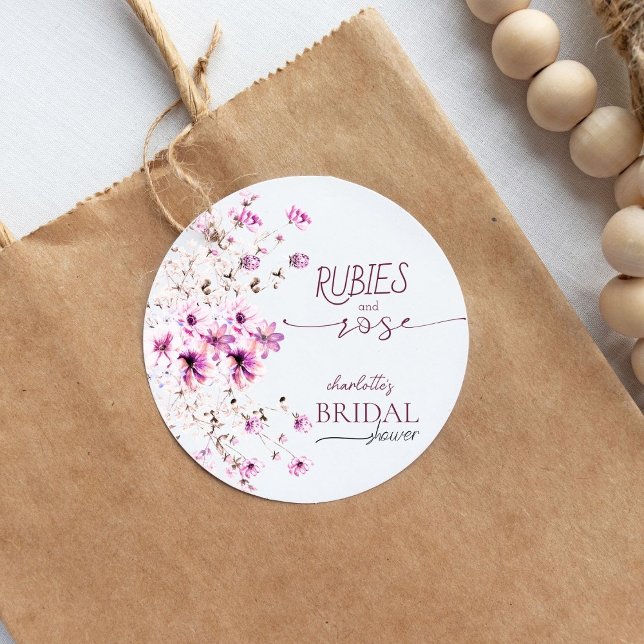 Adesivo Redondo Rosa de Flor Selvagem Moderna (Criador carregado)