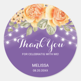 Adesivo Redondo Rosa de Laranja Corda Luz Obrigados de Aniversário