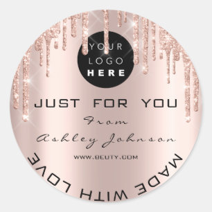 Adesivo Redondo Rosa De Logotipo Do Obrigado De Brilho Dourado Com